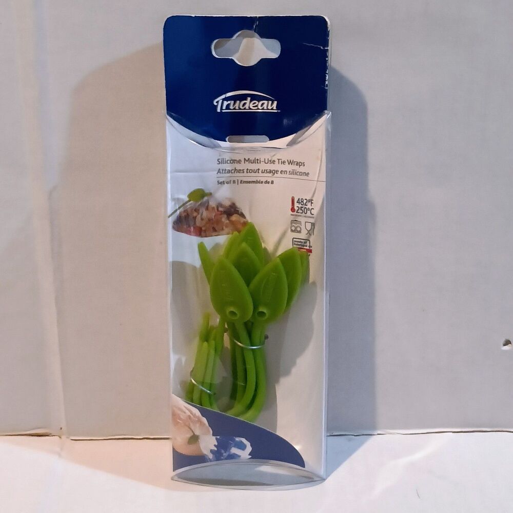 Trudeau Silicone Multi Use Tie Wraps-Set of 8-6"-Green-Dishwasher Safe-Leaves